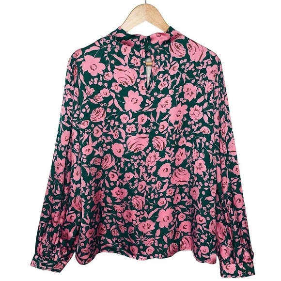 Esqualo Shimmer Rose Balloon Sleeve Keyhole Blouse Womens Size 12 NWT $98 - Picture 13 of 16